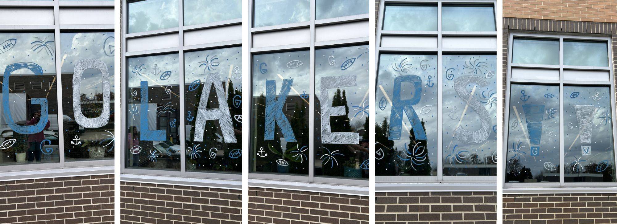 Facilities Planning office window decorating, Go Lakers